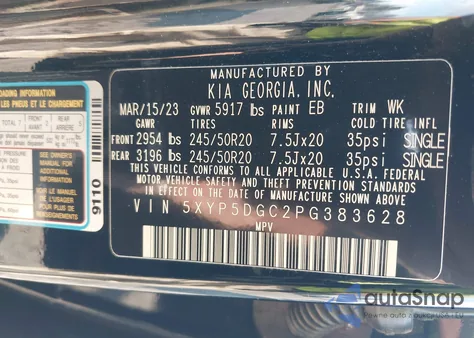 2023 Kia Telluride Sx Prestige X-Line from USA, damaged, VIN 5XYP5DGC2PG383628